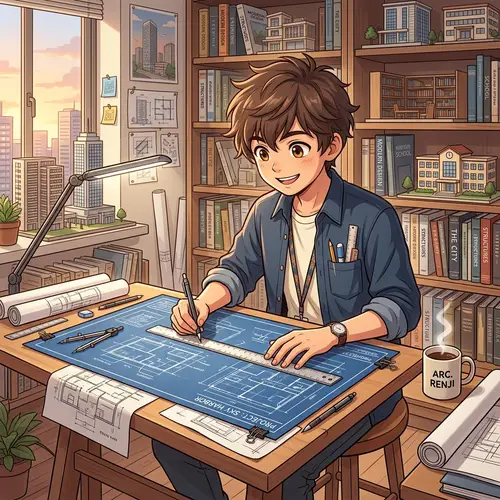 Anime Architect Boy: Blueprint Designs & Passion