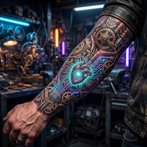 Cyberpunk Steampunk Forearm Sleeve Tattoo Designs