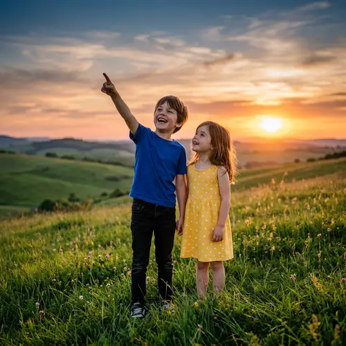 Brown-Haired Boy and Girl with Brown Eyes | Joyful Moment