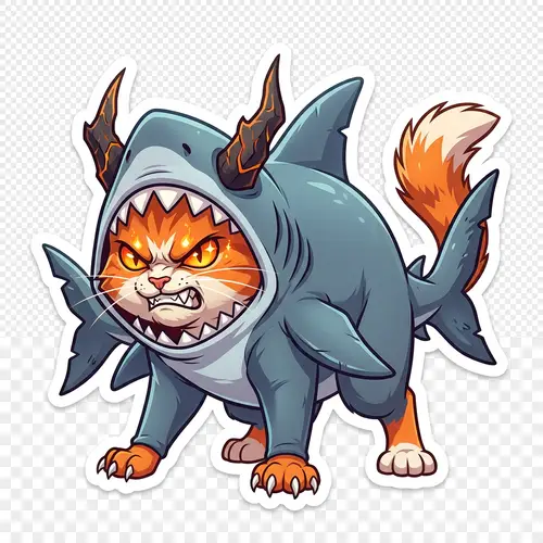 Angry Cat Shark Costume PNG Sticker | Unique Animated Design