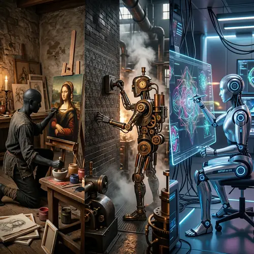 Evolution of AI in Art: Humanoid, Steampunk Automaton, Modern Robot