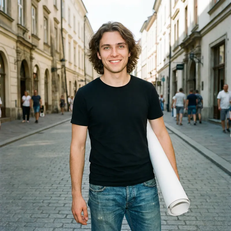 Young Slavic Man with Medium-Length Brown Hair and Green Eyes Young Slavic Man with Medium-Length Brown Hair and Green Eyes