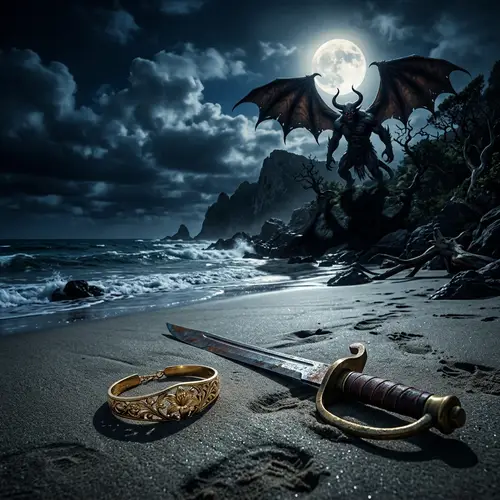 Haunting Island Beach Scene Under Full Moon