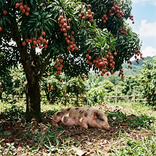 Lychee Tree and Pig - Nature's Harmony