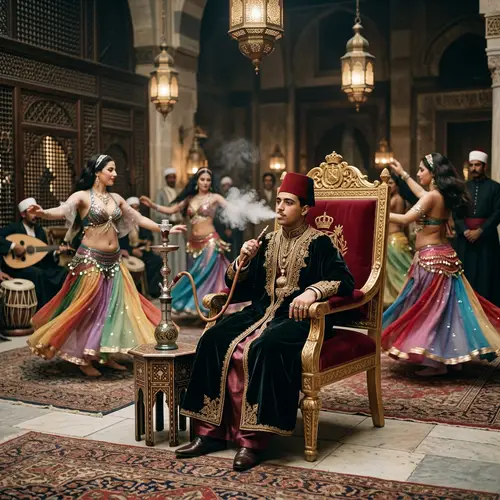 Egyptian Prince on Throne with Dancers