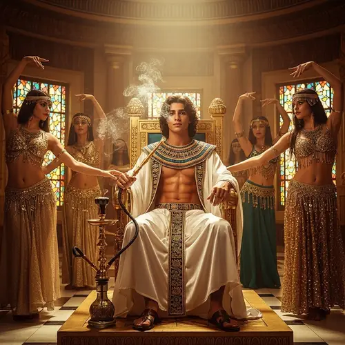 Egyptian Prince on Throne with Dancers