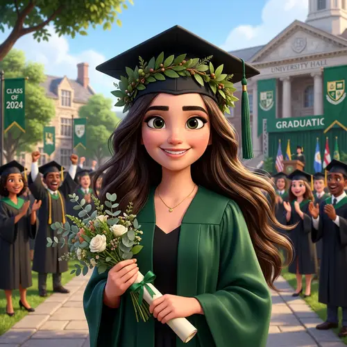 Graduation Girl with Laurel Wreath in Pixar Style