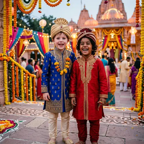 Traditional Indian Attire: Young Boys in Sherwani and Kurta Pyjama