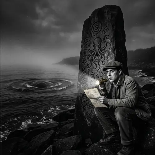 Eldritch Horror Scene: Ancient Monolith & Dreaded Secrets