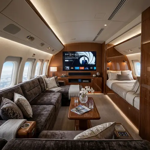 Luxury Private Jet Interiors with Couches and Beds