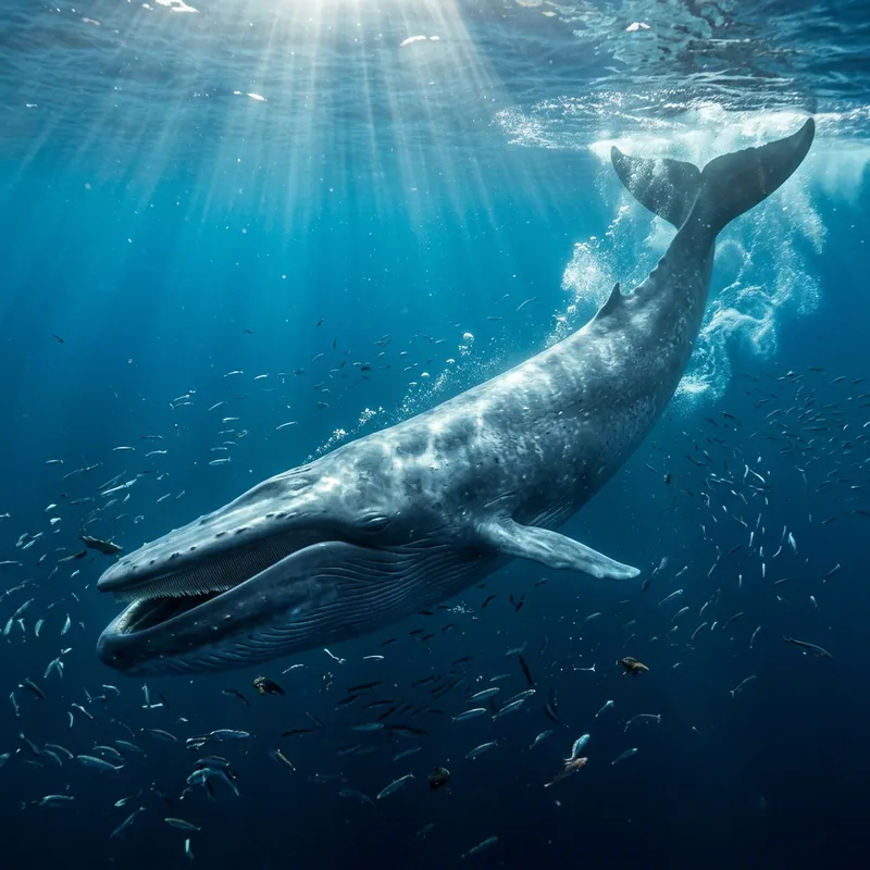 World's Largest Animal: Blue Whale in Sunlit Ocean