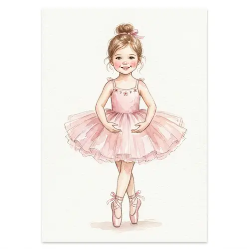 Cute Ballerina Girl Watercolor Nursery Wall Art