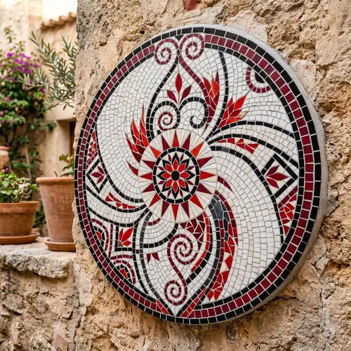 Elegant White Red and Black Mosaic Design