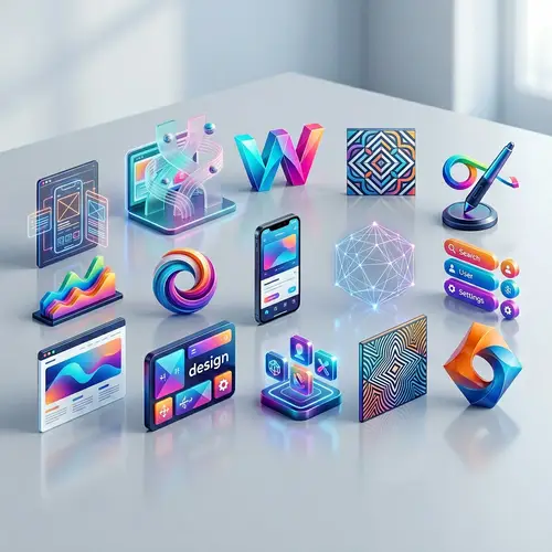 Modern Web Design Elements in Colorful 3D Showcase