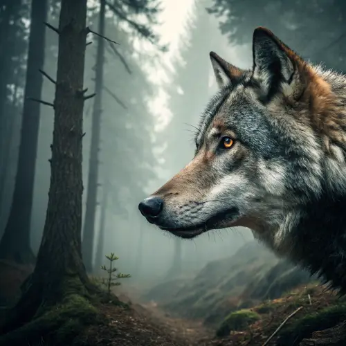 Wolf Head with Forest Background