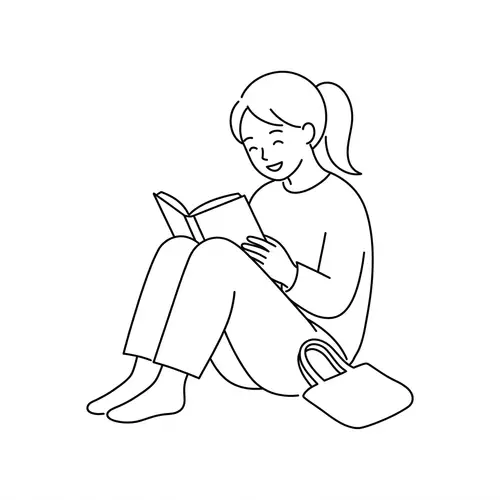 Minimal Line Art of a Relaxed Young Woman