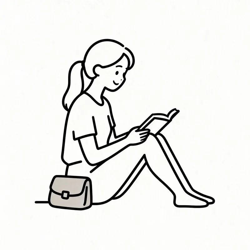 Minimal Line Art of a Relaxed Young Woman