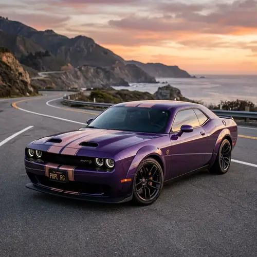 Purple Dodge Challenger with Rose Gold Stripes