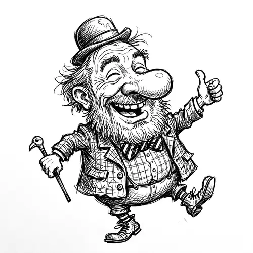 Black Line Caricature on White Background