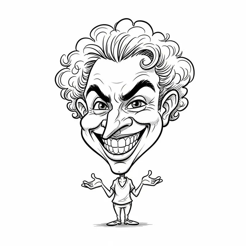 Black Line Caricature on White Background