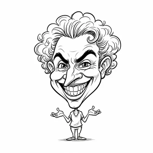 Black Line Caricature on White Background