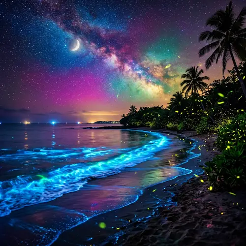 Night Beach: Fireflies & Fluorescent Colors