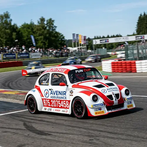 Red & White Fun Cup Car with Avenir Assurance Logo