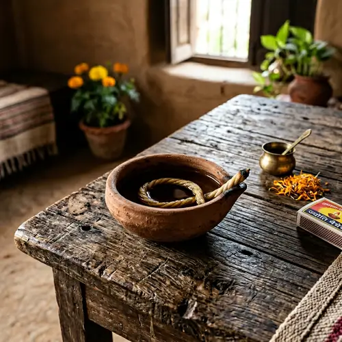 Handcrafted South Asian Earthen Lamp on Rustic Wooden Table