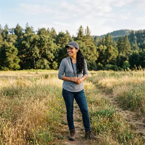 Hispanic Woman Wearing Baseball Cap in Field