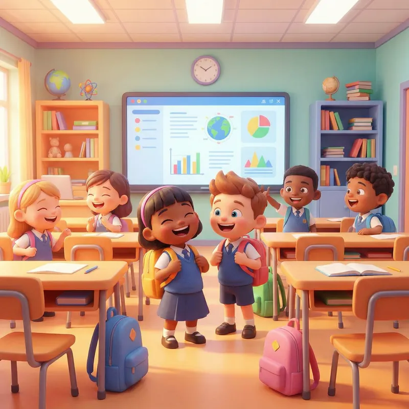 3D Image of Children in School - Educational Art 3D Image of Children in School - Educational Art