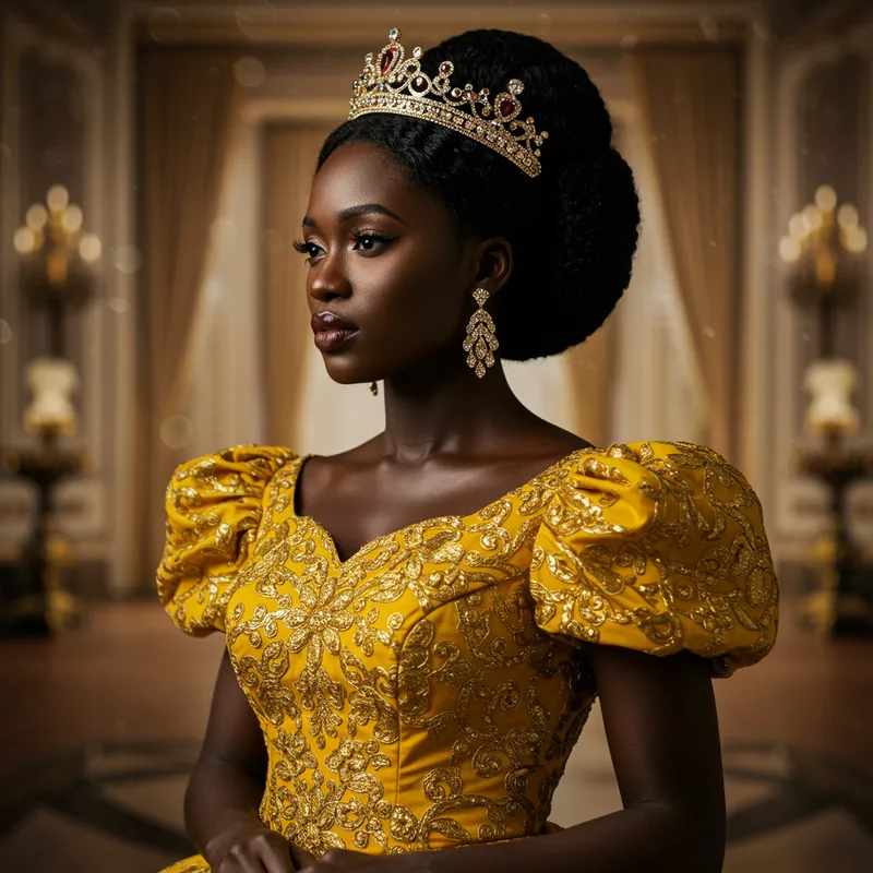 Regal Black Woman in Yellow Elegance