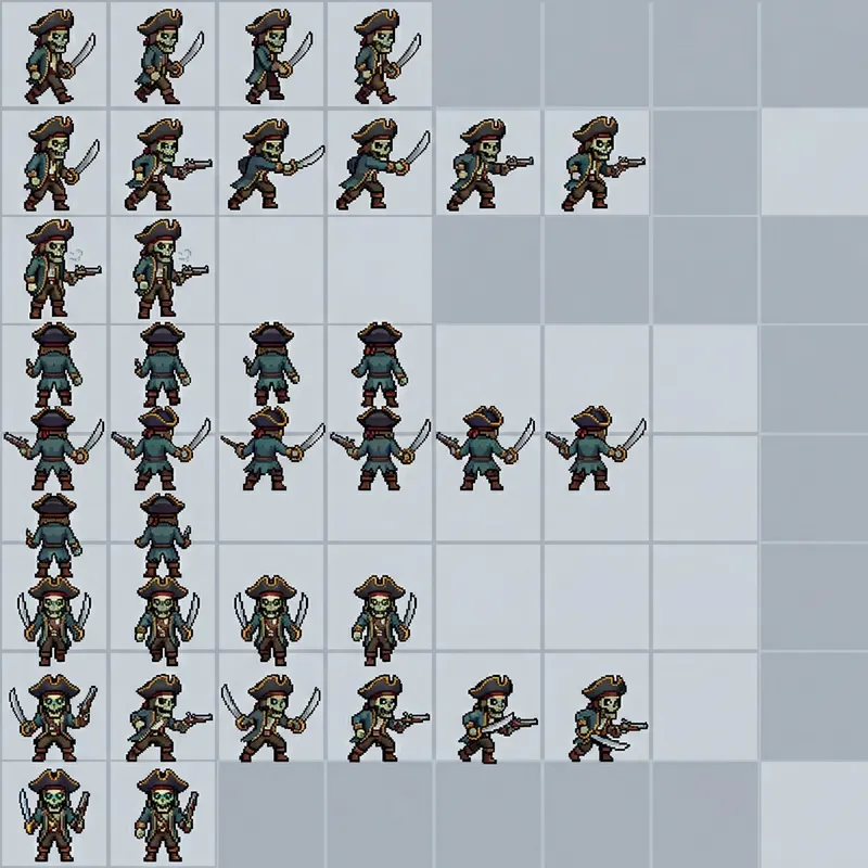 Undead Pirate Sprite Sheet | DnD-Style Pixel Art Character Undead Pirate Sprite Sheet | DnD-Style Pixel Art Character