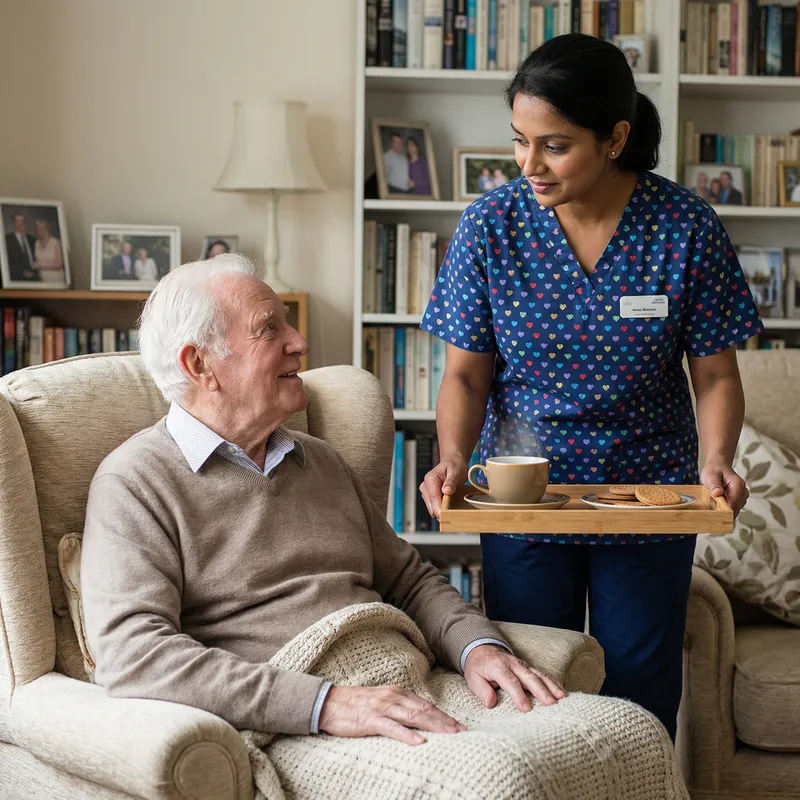 Heartwarming Elderly Man with Caring Caregiver Scene