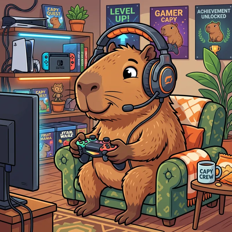 Detailed Capybara Illustration with Game Controller and Headphone Detailed Capybara Illustration with Game Controller and Headphone