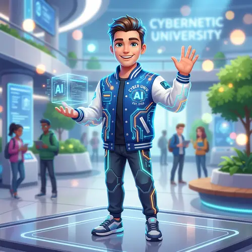 Futuristic 3D AI Mascot Design in Blue Jacket