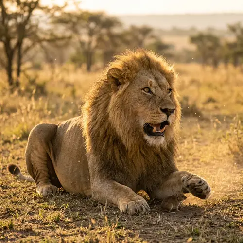 Powerful Lion Awakens: A Roaring Encounter with a Mouse