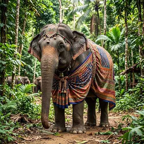 Majestic Elephant in Vibrant Lungi | Jungle Fusion