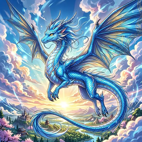 Majestic Blue Dragon in Anime Style