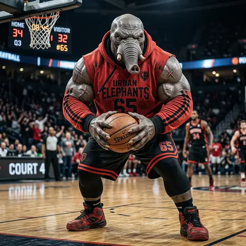 Aggressive Muscular Elephant Basketball Player