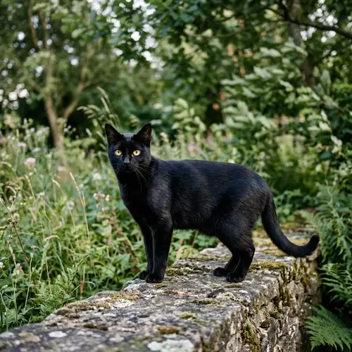 Sleek Black Cat: Lustrous Fur & Piercing Yellow Eyes