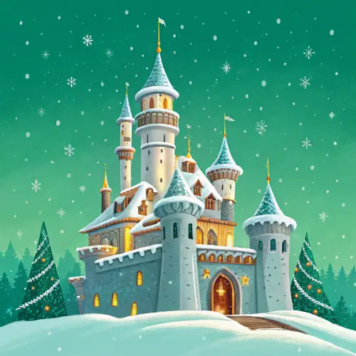 Enchanting Snowy Castle with Bright Colors