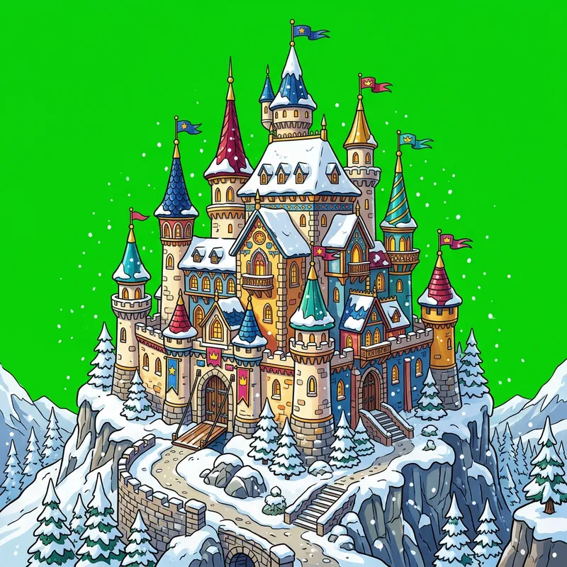 Enchanting Snowy Castle with Bright Colors