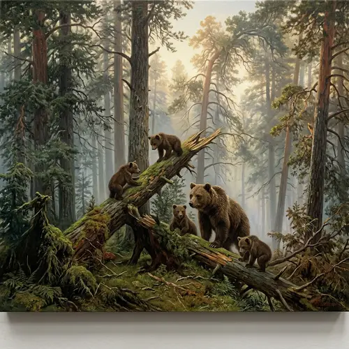 Morning in a Pine Forest Painting - Shishkin & Savitsky