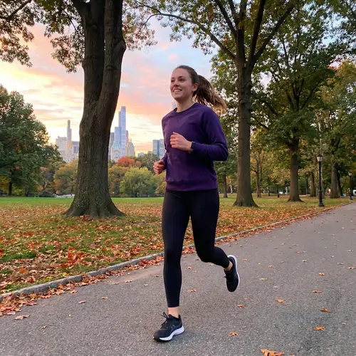 Young Caucasian Female Athlete in Urban Park | Morning Jog