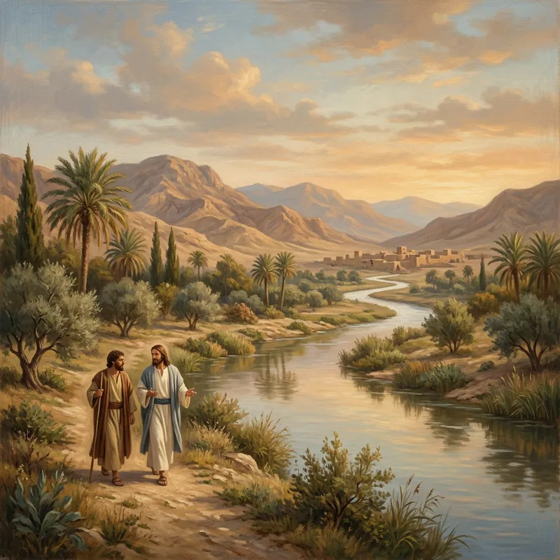 Serene Biblical Landscape Oil Painting