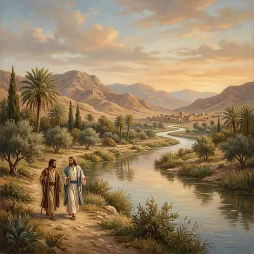 Serene Biblical Landscape Oil Painting