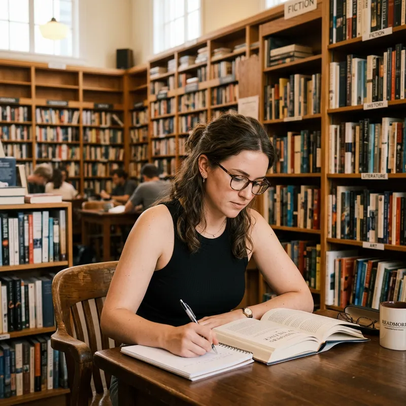 Brunette Woman in Library - Style Inspiration