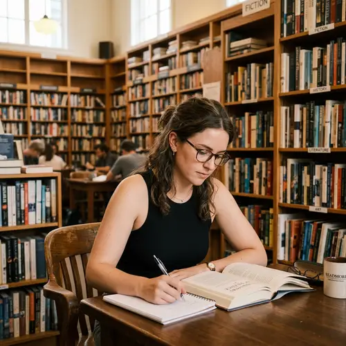 Brunette Woman in Library - Style Inspiration