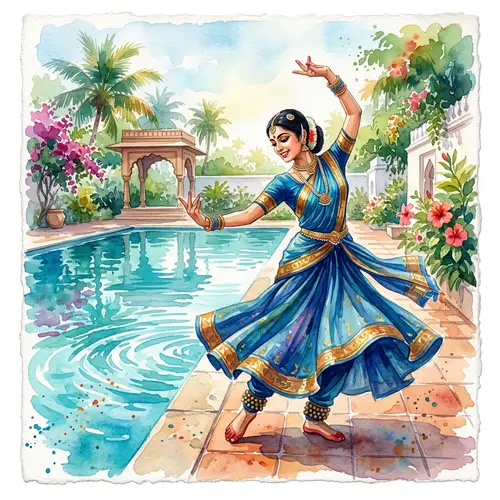 Pool Dancer Watercolor Painting | Graceful South Asian Dancer