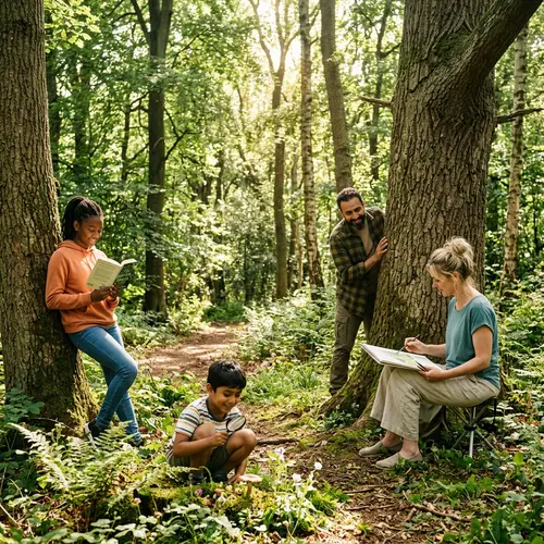 Family Interaction in Lush Forest | Multicultural Scene